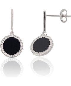 Серебряные серьги-пуссеты #2204301(PRh-Gr)_CZ+ON, Серебро 925°, родий (покрытие), Цирконы, Оникс, 2 гр. Puseti