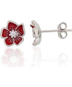 Серебряные серьги-пуссеты #2204298(PRh-Gr)_CZ+ML-R, Серебро 925°, родий (покрытие), Цирконы, Ювелирная эмаль, 1.8 гр. Puseti