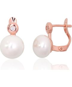 Sudraba auskari ar 'angļu' slēdzēju #2204149(PAu-R)_CZ+PE, Sudrabs 925°, sarkanais zelts (pārklājums), Cirkoni, Pērles, 3.1 gr. Ar "angļu" slēdzēju