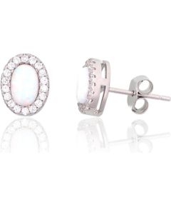 Серебряные серьги-пуссеты #2204143(PRh-Gr)_CZ+OP-W, Серебро 925°, родий (покрытие), Цирконы, Опалит, 1.5 гр. Puseti