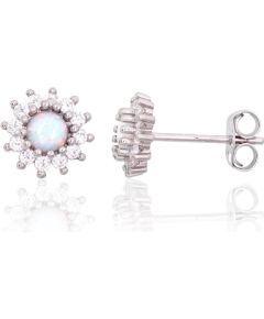 Серебряные серьги-пуссеты #2204142(PRh-Gr)_CZ+OP-W, Серебро 925°, родий (покрытие), Цирконы, Опалит, 1.2 гр. Puseti