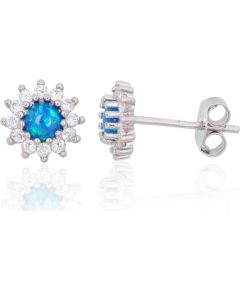 Серебряные серьги-пуссеты #2204142(PRh-Gr)_CZ+OP-B, Серебро 925°, родий (покрытие), Цирконы, Опалит, 1.3 гр. Puseti