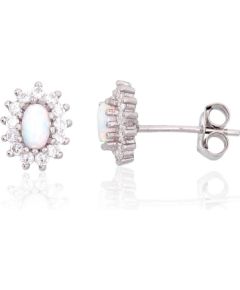 Серебряные серьги-пуссеты #2204141(PRh-Gr)_CZ+OP-W, Серебро 925°, родий (покрытие), Цирконы, Опалит, 1.3 гр. Puseti