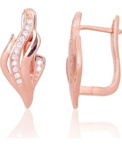 Sudraba auskari ar 'angļu' slēdzēju #2204130(PAu-R)_CZ, Sudrabs 925°, sarkanais zelts (pārklājums), Cirkoni, 2.6 gr. Ar "angļu" slēdzēju