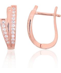 Sudraba auskari ar 'angļu' slēdzēju #2204128(PAu-R)_CZ, Sudrabs 925°, sarkanais zelts (pārklājums), Cirkoni, 3.1 gr. Ar "angļu" slēdzēju