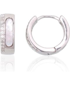 Sudraba auskari ar apaļu aizdāri #2204111(PRh-Gr)_CZ+PL-W, Sudrabs 925°, rodijs (pārklājums), Cirkoni, Perlamutrs, 2.4 gr. Auskari-riņķīši