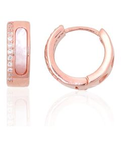 Sudraba auskari ar apaļu aizdāri #2204111(PAu-R)_CZ+PL-W, Sudrabs 925°, sarkanais zelts (pārklājums), Cirkoni, Perlamutrs, 2.4 gr. Auskari-riņķīši