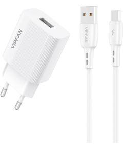 Network charger VFAN E01, 1x USB, 2.4A + USB-C cable (white) Jaunumi - Datori