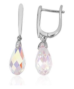 Sudraba auskari ar 'angļu' slēdzēju #2204314(PRh-Gr)_CZ+CZ-MIXW, Sudrabs 925°, rodijs (pārklājums), Cirkoni, 3.1 gr. Ar "angļu" slēdzēju