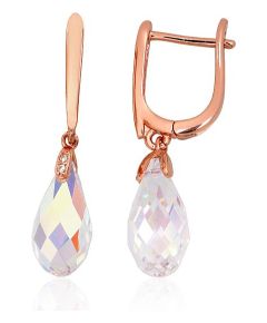 Sudraba auskari ar 'angļu' slēdzēju #2204314(PAu-R)_CZ+CZ-MIXW, Sudrabs 925°, sarkanais zelts (pārklājums), Cirkoni, 3.1 gr. Ar "angļu" slēdzēju