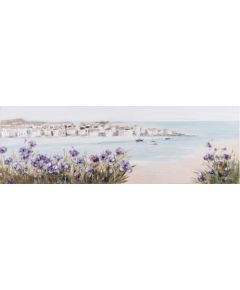 Eļļas glezna 50x150cm, pludmale / violeti ziedi Jaunumi, mēbeles, māja