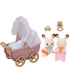 Figurka Epoch Sylvanian Families - Zestaw z bliźniakami królików z czekoladowymi uszkami + wózek dziecięcy (5018) Figūriņas un varoņi