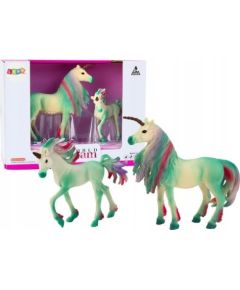 Figurka LeanToys Figurki Kolekcjonerskie Jednorożec z Małym Zielony 2 El Figūriņas un varoņi