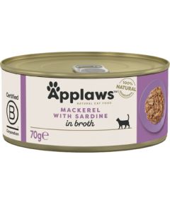 APPLAWS Mackerel with sardine in broth - wet cat food - 70g Kaķu konservi