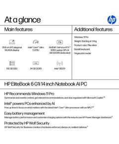 HP EliteBook 6 G1i 14 - Ultra 5 225U, 24GB, 512GB SSD, 14 WUXGA Privacy AG, WWAN-ready, 5MP IR cam, Smartcard, FPR, US backlit keyboard, 56Wh, Win 11 Pro, 3 years / C15BKET#ABB Portatīvie datori
