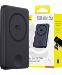 LiPo PowerBank 10000mAh 27W bezvadu QI + iWatch, ar magnētu Magsafe melns EnerFill FR11 BASEUS Power Banks