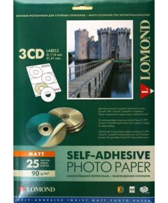Lomond Self Adhesive Inkjet Photo Paper Matte A4, 25 sheets x3CD 114/41mm Papīrs printeriem