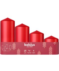 Bolsius Sveces cilindrs 4 gab. Ø120, 100, 80, 60x48mm sarkanas Sveces un svečturi
