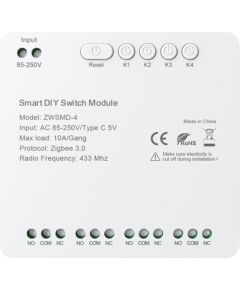 ZigBee 4-channel switch module with voltage-free DC 32V contact Avatto ZWSMMD-4-250V Viedie slēdži