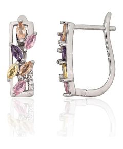 Sudraba auskari ar 'angļu' slēdzēju #2204316(PRh-Gr)_CZ+CZ-MIX, Sudrabs 925°, rodijs (pārklājums), Cirkoni, 3.7 gr. Ar "angļu" slēdzēju