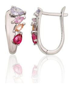 Серебряные серьги на английском замке #2204315(PRh-Gr)_CZ-MIX, Серебро 925°, родий (покрытие), Цирконы, 2.7 гр. Ar "angļu" slēdzēju