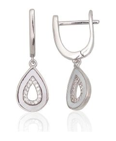 Серебряные серьги на английском замке #2204313(PRh-Gr)_CZ+PL, Серебро 925°, родий (покрытие), Цирконы, Перламутр, 2.6 гр. Ar "angļu" slēdzēju