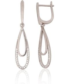 Sudraba auskari ar 'angļu' slēdzēju #2204312(PRh-Gr)_CZ, Sudrabs 925°, rodijs (pārklājums), Cirkoni, 3.5 gr. Ar "angļu" slēdzēju