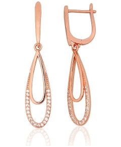 Sudraba auskari ar 'angļu' slēdzēju #2204312(PAu-R)_CZ, Sudrabs 925°, sarkanais zelts (pārklājums), Cirkoni, 3.5 gr. Ar "angļu" slēdzēju