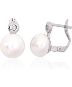 Серебряные серьги на английском замке #2204149(PRh-Gr)_CZ+PE, Серебро 925°, родий (покрытие), Цирконы, Жемчуг, 3.1 гр. Ar "angļu" slēdzēju