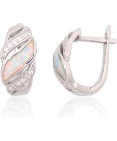 Серебряные серьги-пуссеты #2204146(PRh-Gr)_CZ+OP-W, Серебро 925°, родий (покрытие), Цирконы, Опалит, 2.9 гр. Puseti