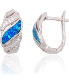 Серебряные серьги-пуссеты #2204146(PRh-Gr)_CZ+OP-B, Серебро 925°, родий (покрытие), Цирконы, Опалит, 2.8 гр. Puseti