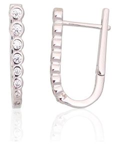 Sudraba auskari ar 'angļu' slēdzēju #2204123(PRh-Gr)_CZ, Sudrabs 925°, rodijs (pārklājums), Cirkoni, 2.4 gr. Ar "angļu" slēdzēju