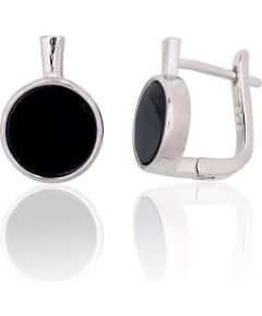 Серебряные серьги на английском замке #2204110(PRh-Gr)_ON, Серебро 925°, родий (покрытие), Оникс, 2 гр. Ar "angļu" slēdzēju