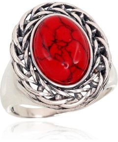 Серебряное кольцо #2101427(POx-Bk)_COX, Серебро 925°, оксид (покрытие), Коралл (Имитация), Размер: 20, 7.6 гр. Sieviešu
