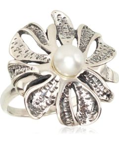 Серебряное кольцо #2101202(POx-Bk)_PE, Серебро 925°, оксид (покрытие), Жемчуг, Размер: 21, 5.5 гр. Sieviešu