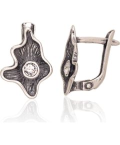 Sudraba auskari ar 'angļu' slēdzēju #2203574(POx-Bk)_CZ, Sudrabs 925°, oksids (pārklājums), Cirkoni, 2.3 gr. Ar "angļu" slēdzēju