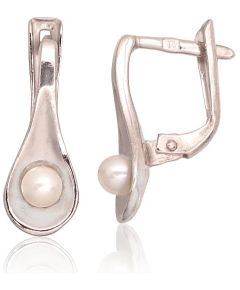 Sudraba auskari ar 'angļu' slēdzēju #2203549(PRh-Gr)_PE, Sudrabs 925°, rodijs (pārklājums), Pērles, 2.3 gr. Ar "angļu" slēdzēju