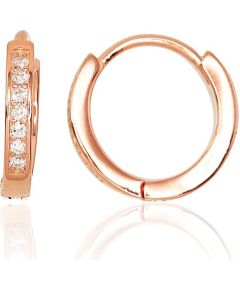 Sudraba auskari ar apaļu aizdāri #2203125(PAu-R)_CZ, Sudrabs 925°, sarkanais zelts (pārklājums), Cirkoni, 2.2 gr. Auskari-riņķīši