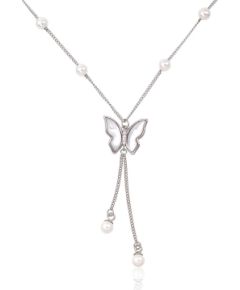 Sudraba kaklarota #2500158(PRh-Gr)_CZ+PE+PL, Sudrabs 925°, rodijs (pārklājums), Cirkoni, Pērles, Perlamutrs, garums: 42 cm, 3.5 gr. Bez akmeņiem