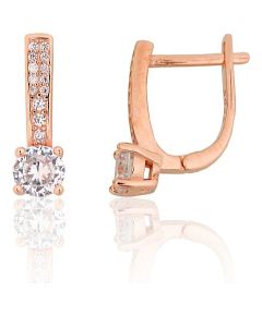 Серебряные серьги на английском замке #2204309(PAu-R)_CZ, Серебро 925°, красное золото (покрытие), Цирконы, 2.4 гр. Ar "angļu" slēdzēju