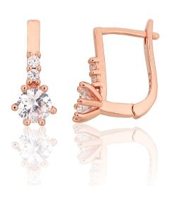 Серебряные серьги на английском замке #2204308(PAu-R)_CZ, Серебро 925°, красное золото (покрытие), Цирконы, 1.8 гр. Ar "angļu" slēdzēju