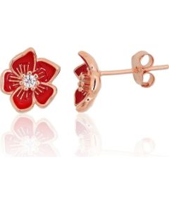 Серебряные серьги-пуссеты #2204298(PAu-R)_CZ+ML-R, Серебро 925°, красное золото (покрытие), Цирконы, Ювелирная эмаль, 1.8 гр. Puseti