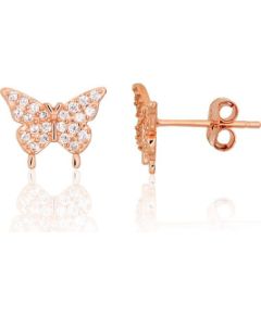 Sudraba auskari-puseti #2204296(PAu-R)_CZ, Sudrabs 925°, sarkanais zelts (pārklājums), Cirkoni, 1.1 gr. Puseti