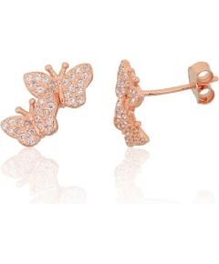 Серебряные серьги-пуссеты #2204295(PAu-R)_CZ, Серебро 925°, красное золото (покрытие), Цирконы, 1.3 гр. Puseti