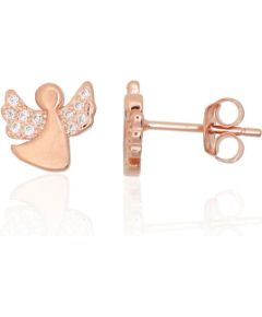 Sudraba auskari-puseti #2204294(PAu-R)_CZ, Sudrabs 925°, sarkanais zelts (pārklājums), Cirkoni, 1.1 gr. Puseti