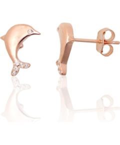 Sudraba auskari-puseti #2204293(PAu-R)_CZ, Sudrabs 925°, sarkanais zelts (pārklājums), Cirkoni, 1.1 gr. Puseti