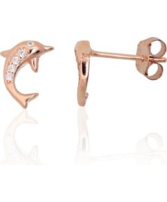 Sudraba auskari-puseti #2204292(PAu-R)_CZ, Sudrabs 925°, sarkanais zelts (pārklājums), Cirkoni, 0.9 gr. Puseti