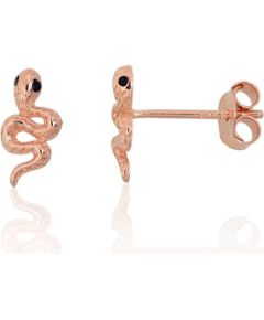 Sudraba auskari-puseti #2204291(PAu-R)_CZ-BK, Sudrabs 925°, sarkanais zelts (pārklājums), Cirkoni, 0.7 gr. Puseti