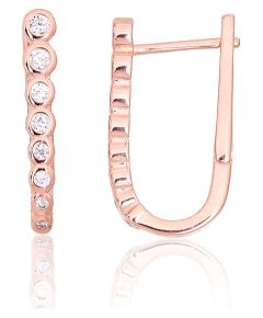 Серебряные серьги на английском замке #2204123(PAu-R)_CZ, Серебро 925°, красное золото (покрытие), Цирконы, 2.3 гр. Ar "angļu" slēdzēju