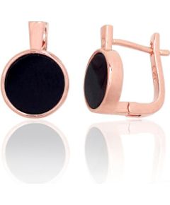 Серебряные серьги на английском замке #2204110(PAu-R)_ON, Серебро 925°, красное золото (покрытие), Оникс, 2 гр. Ar "angļu" slēdzēju